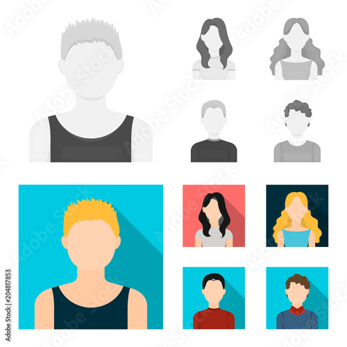 Girl with long hair, blond, curly, gray-haired man.Avatar set collection icons in monochrome,flat style vector symbol stock illustration web.