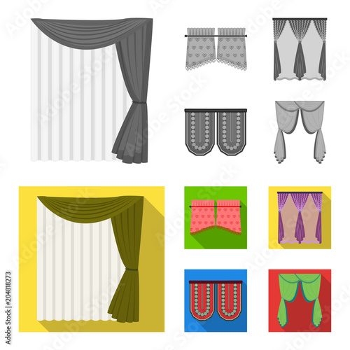 Curtains, stick, cornices, and other web icon in monochrome,flat style.Bow, fabric, tulle icons in set collection.