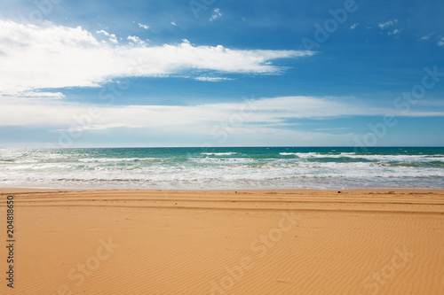 Sea with wide sandy beach at lake Korission  in Corfu  Greece