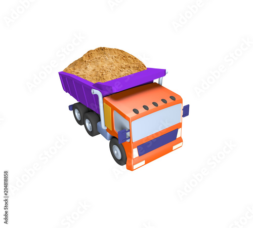 3D of toy truck , sand delivery, construction work, illustration on a white background photo