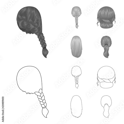 Light braid, fish tail and other types of hairstyles. Back hairstyle set collection icons in outline,monochrome style vector symbol stock illustration web.