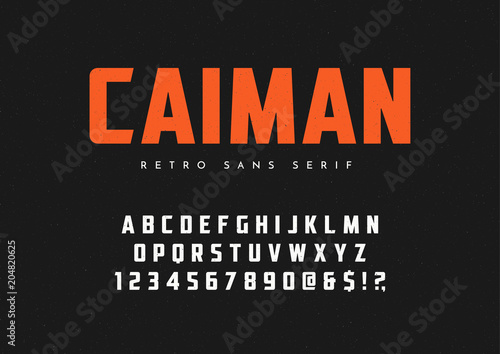 Caiman trendy sans serif retro typeface, font, letters and numbers.