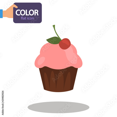 Capcake with cream color flat icon
