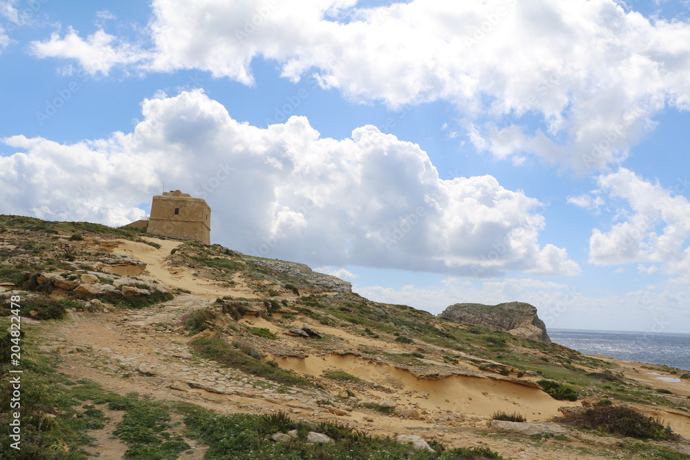 Surroundings of Azure Window Ruins San Lawrenz Gozo Island of Malta at Mediterranean Sea