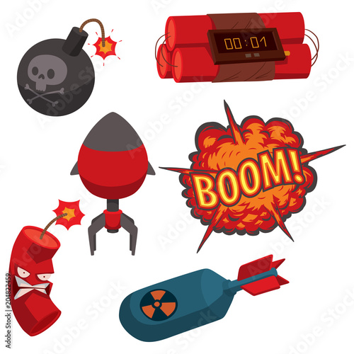 Bomb dynamite fuse vector illustration grenade attack power ball burning detonation explosion fire military destruction design aggression.