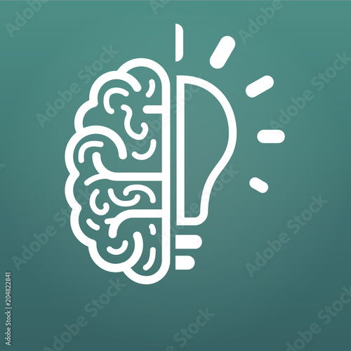 brain and lightbulb, big idea icon. Vector illustration isolated on modern background.