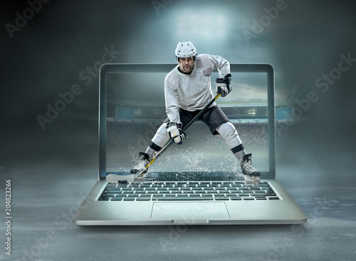 Canvas Print Caucasian ice hockey Players in dynamic action in a professional