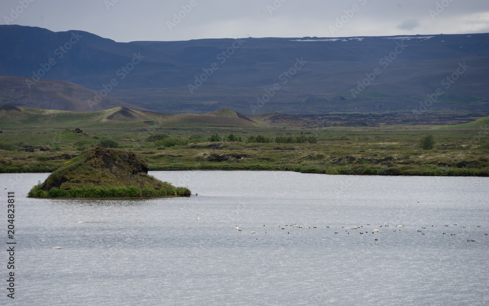 Landschaft mit Pseudokratern am See Mývatn in Nord-Island