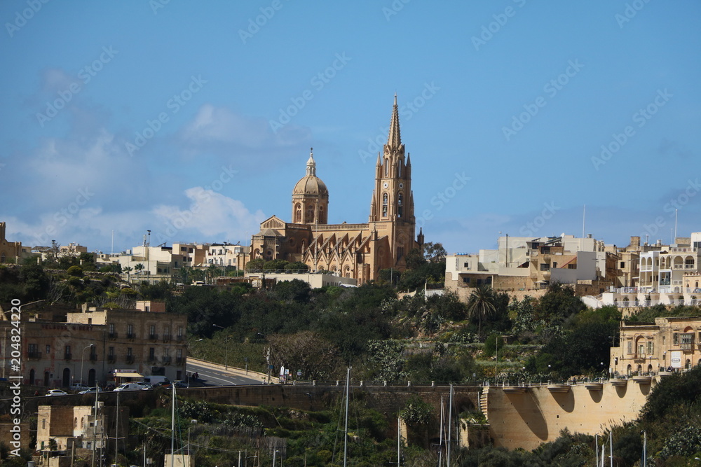 Harbor town of Mġarr in Gozo Island Malta at Mediterranean Sea 