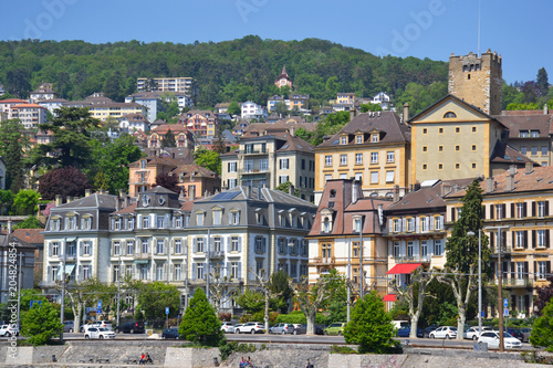 View of the Neuchatel from the lake, in Switzerland photo