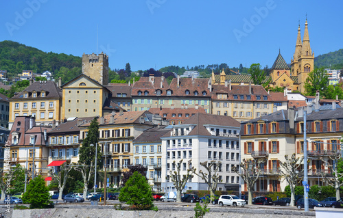 View of the Neuchatel from the lake, in Switzerland photo