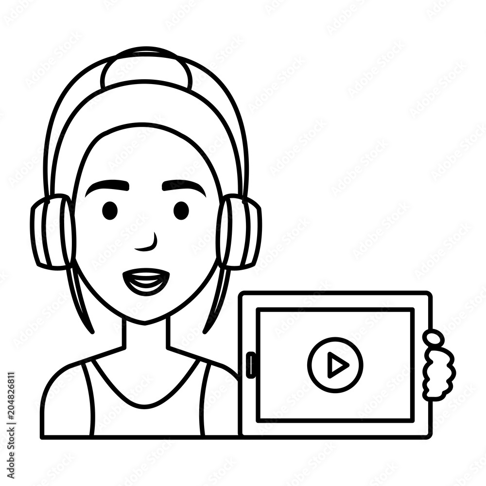 beautiful woman with headset and tablet avatar character vector illustration beautiful woman with headset and tablet avatar character vector illustration