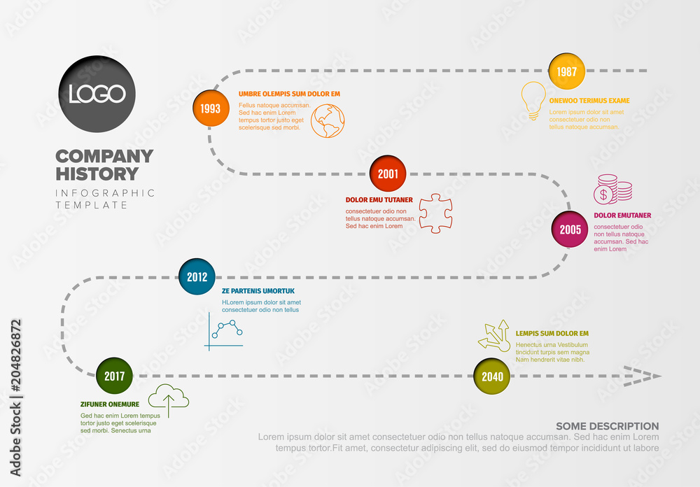 Simple timeline with some facts and icons Simple timeline with some facts and icons
