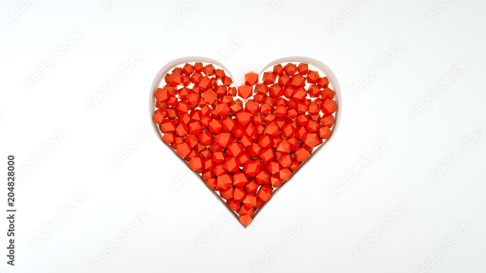 Heart shape from red polyhedrons 3D rendering Heart shape from red polyhedrons 3D rendering