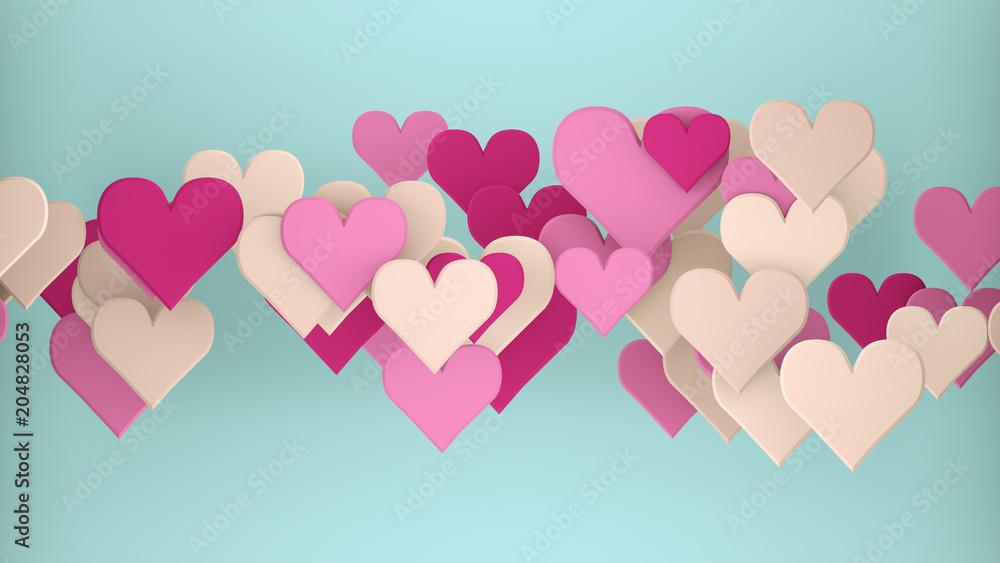 Heart shapes abstract romantic 3D rendering