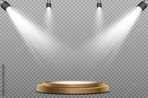 Round podium with lights effect, abstract background, vector.