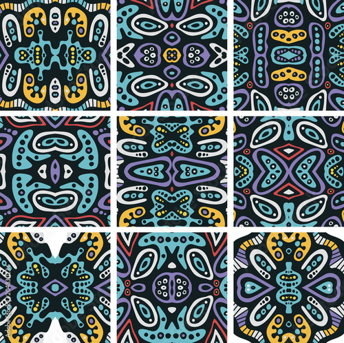 Set of seamless patterns in ethnic style.