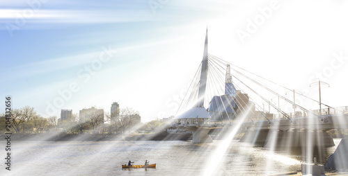 Outdoor summer activity, kayaking at the Red River, Winnipeg