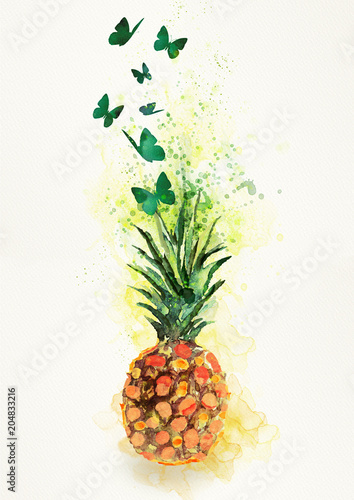 Obraz na płótnie Ananas. Element projektu akwarela, na białym tle.