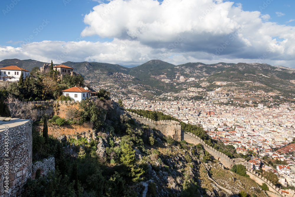 Sightseeing concept. Landscape with a fragment of Alanya's castl