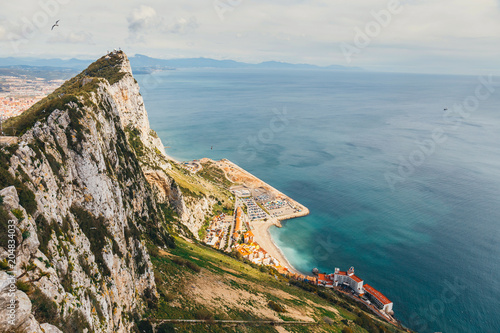 Aerial view of the coastline of Gibraltar from the top of the rock