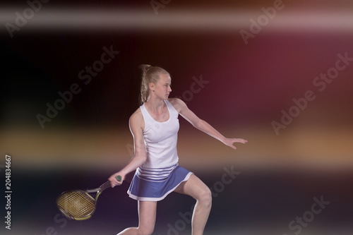 Female tennis player reaching to hit the tennis ball on court