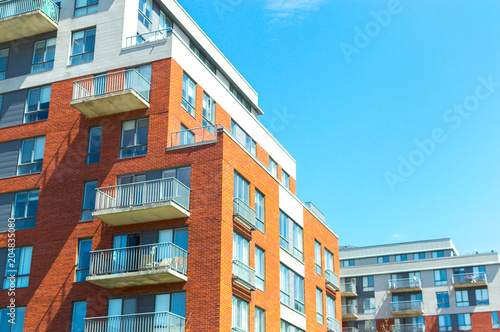 Modern condo buildings with huge windows in Montreal, Canada.