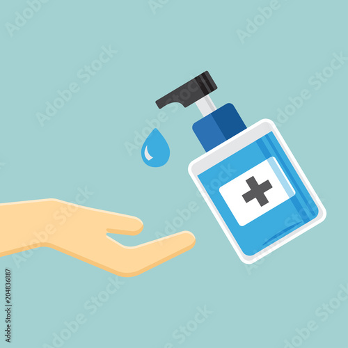 Disinfection. Hand sanitizer bottle icon, washing gel. Vector illustration