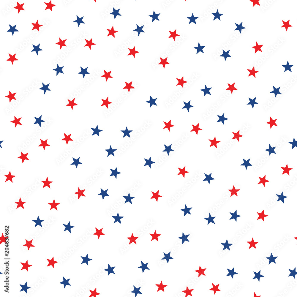 Seamless pattern with red and blue stars. Vector.