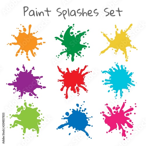 Paint splatters. Vector colorful painted splashes or color stains, inkblot blob shapes isolated on white background