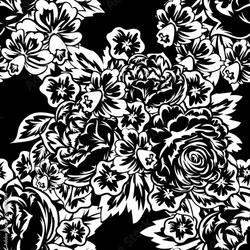 seamless monochrome pattern of flowers for greeting cards, background, price tags