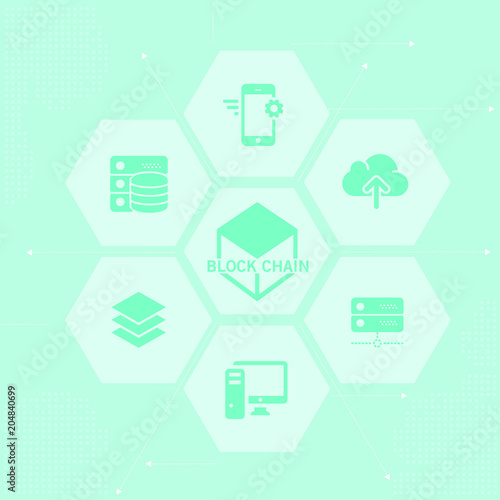 Blockchain vector illustration. Bitcoin and Ethereum trading concept.