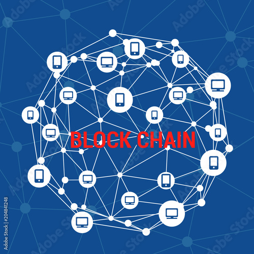 Blockchain vector illustration. Bitcoin and Ethereum trading concept.