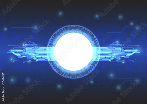 Abstract technology circle with circuit on blue background