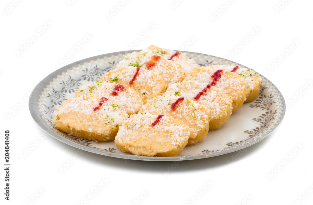 Indian Sweet Food Chena Toast isolated on white background