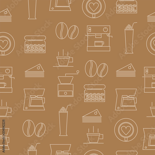 seamless pattern of thin line icons coffee
