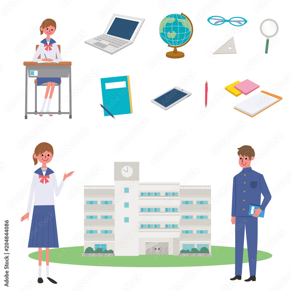 学校生活 イラスト セット Stock Vector Adobe Stock