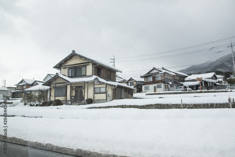 Winter village with snowy