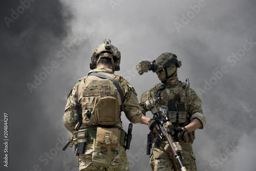 Soldiers with smoke on a wallpaper