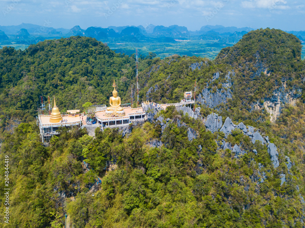 Aerial view of Tiger Cave Temple or Wat Thum Sua at Krabi province, Thailand