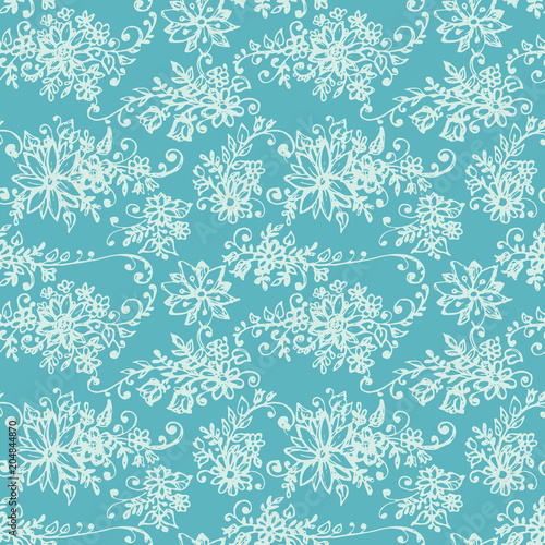 Seamless pattern with hand drawn leaves and branches.