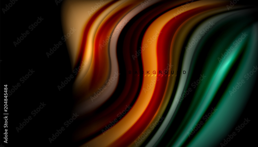 Fototapeta premium Fluid wavy multicolored lines on black