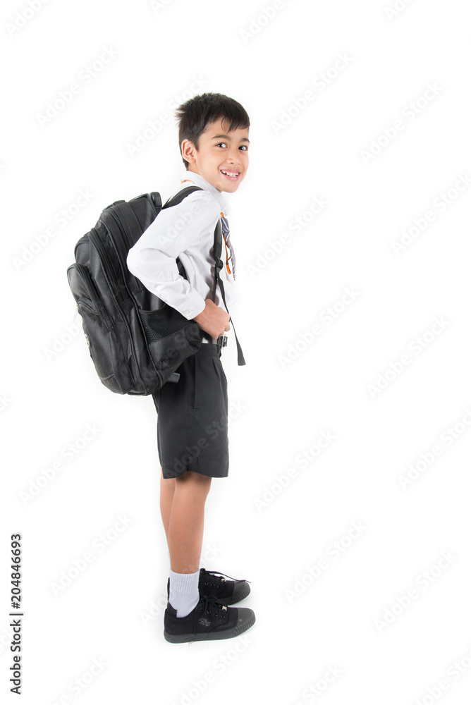 Little school boy wearing student uniform ready for first day school Little school boy wearing student uniform ready for first day school