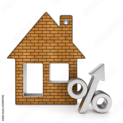 Metallic trinket house and percent on white background. isolated 3d illustration