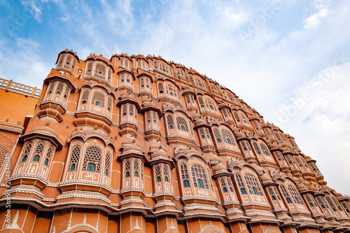 Hawa Mahal on a sunny day  Jaipur  Rajasthan  India. An UNESCO World heritage. Beautiful window architectural element.