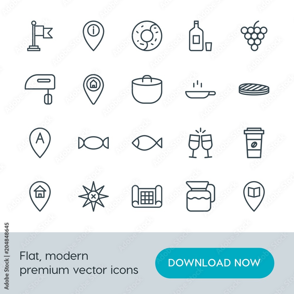 Modern Simple Set of food, location, drinks Vector outline Icons