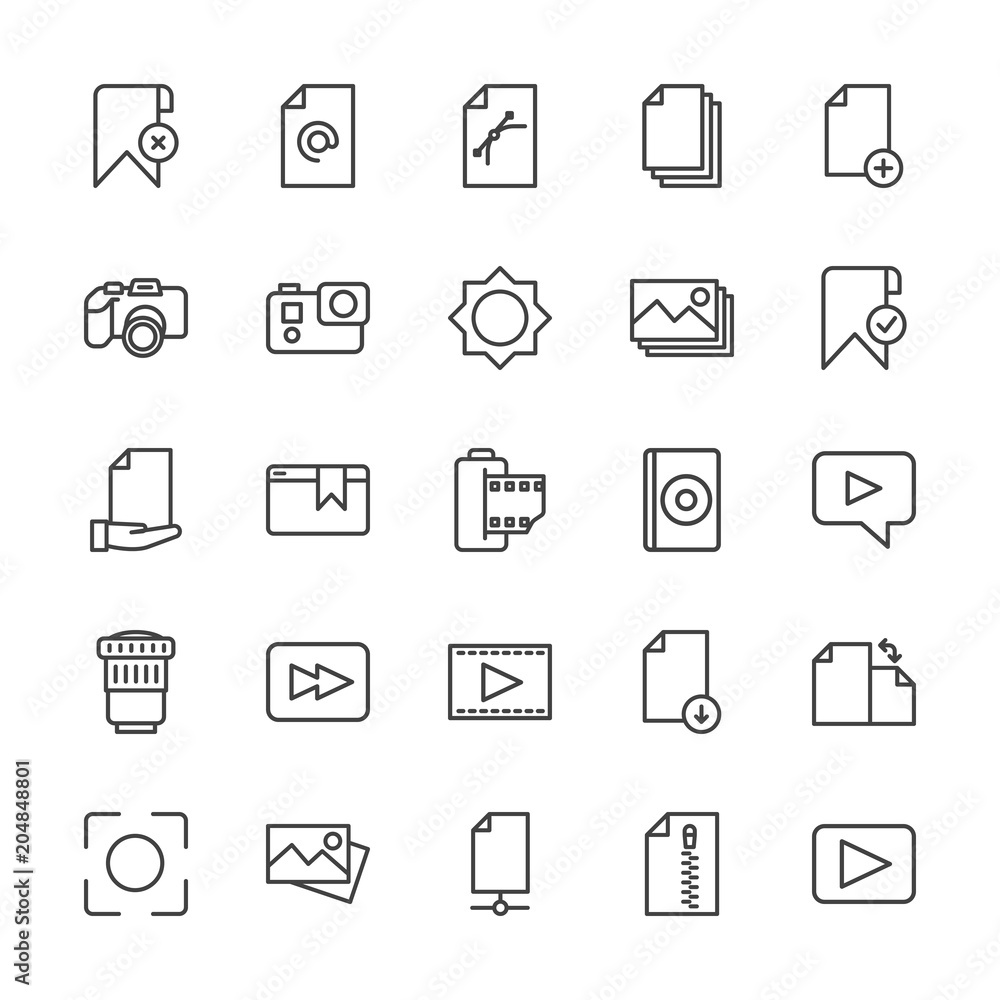Modern Simple Set of video, photos, bookmarks, files Vector outline Icons. Contains such Icons as image, concept, cameraman, folder, add and more on white background. Fully Editable. Pixel Perfect. Modern Simple Set of video, photos, bookmarks, files Vector outline Icons. Contains such Icons as image, concept, cameraman, folder, add and more on white background. Fully Editable. Pixel Perfect.