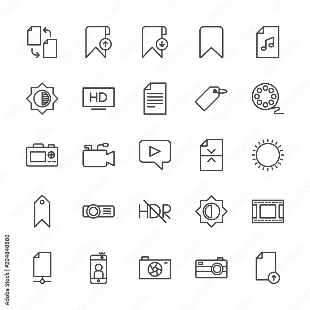 Modern Simple Set of video, photos, bookmarks, files Vector outline Icons. Contains such Icons as tv, concept, selfie, internet, paper and more on white background. Fully Editable. Pixel Perfect. Modern Simple Set of video, photos, bookmarks, files Vector outline Icons. Contains such Icons as tv, concept, selfie, internet, paper and more on white background. Fully Editable. Pixel Perfect.