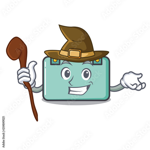 Witch suitcase mascot cartoon style