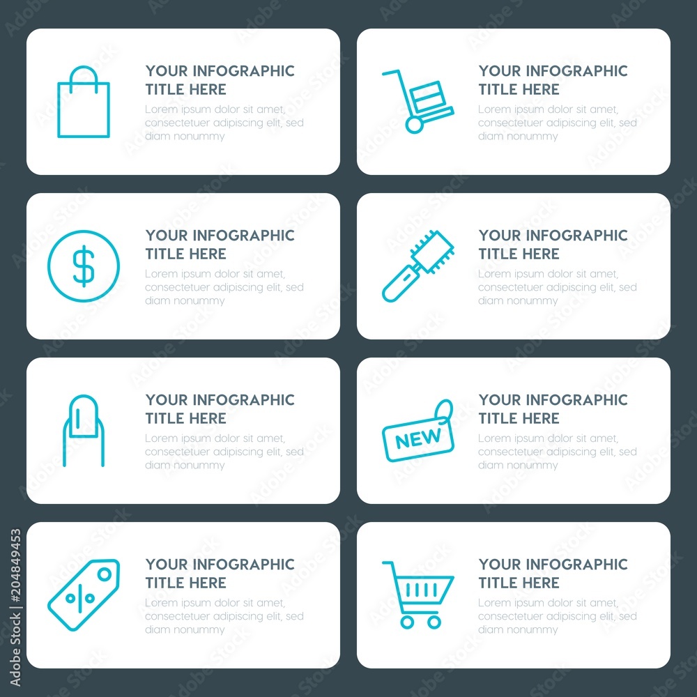 Fototapeta premium Flat shopping, beauty and cosmetics infographic timeline template for presentations, advertising, annual reports